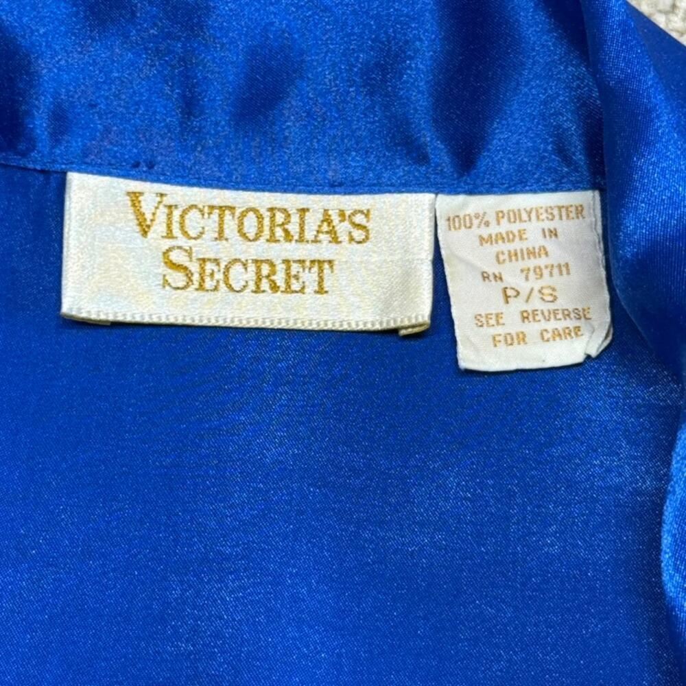 Vintage Gold Label Victoria's Secret Satin Royal Blue Lg Sleeve Nightgown Small - Picture 5 of 8